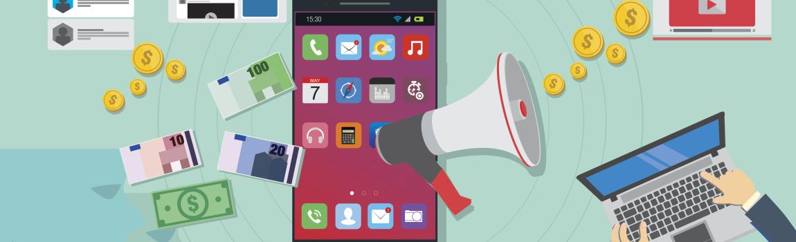 Icons elektronische Geräte und Münzen aus Megaphone