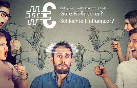 verwirrter Verbraucher wird von Finfluencern mit gezeichneten Megaphonen beschallt | Copyright: istock.com/SIphotography