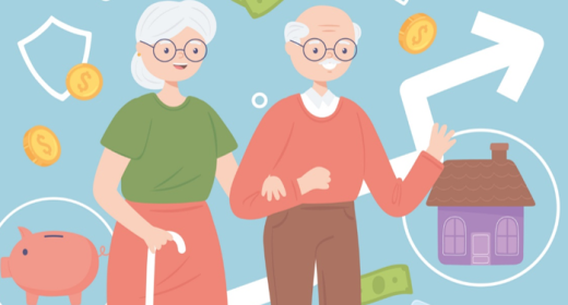 Grafik Senioren mit Finanzsymbolen, Copyright iStock.com/Colombia