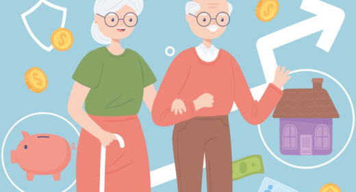 älteres Ehepaar mit Finanzsymbolen