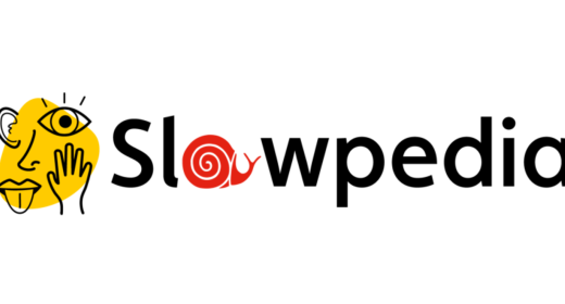 Schriftzug Slowpedia und stilisierter Kopf, der alle Sinne abbildet