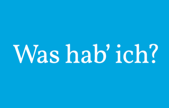 Blauer HIntergrund mit Schriftzug Was hab ich?
